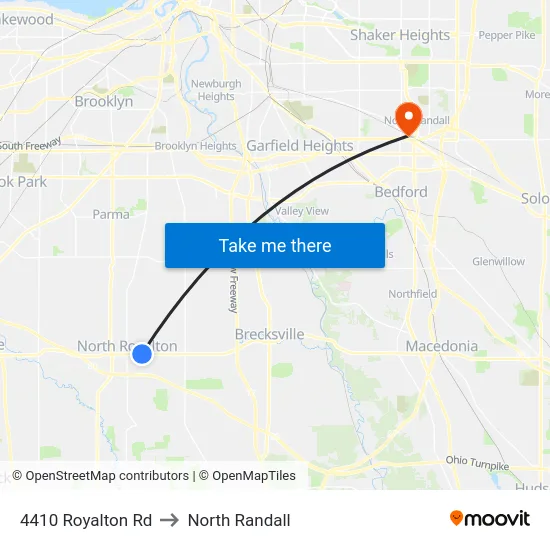 4410 Royalton Rd to North Randall map
