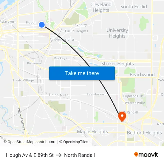 Hough Av & E 89th St to North Randall map