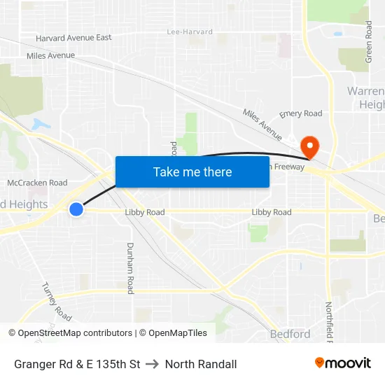 Granger Rd & E 135th St to North Randall map