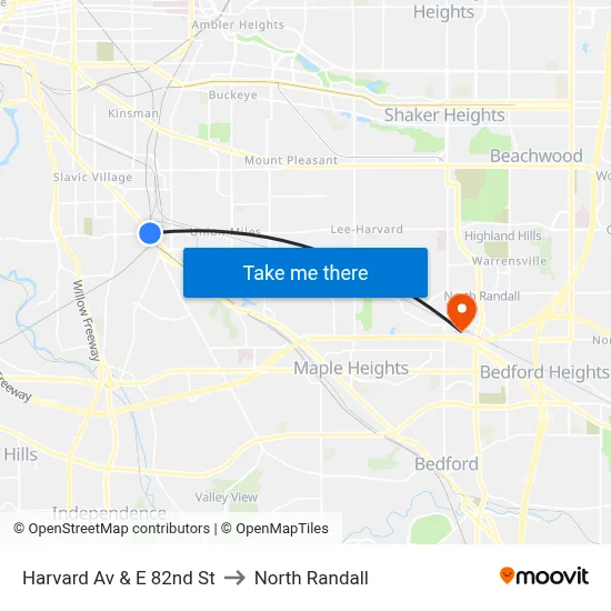 Harvard Av & E 82nd St to North Randall map