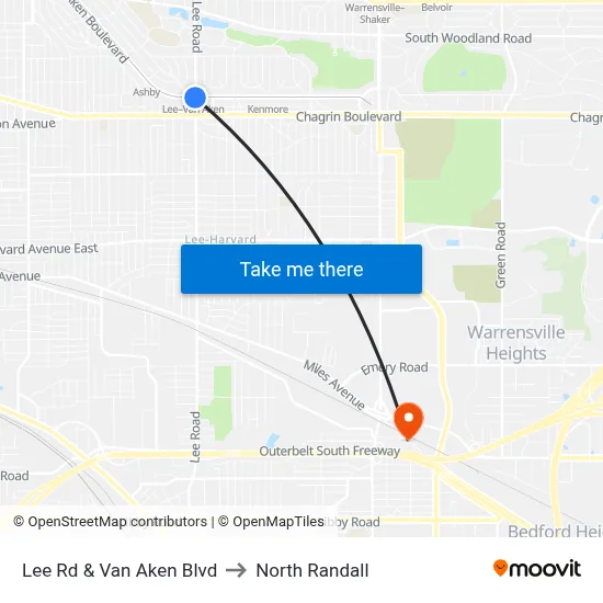 Lee Rd & Van Aken Blvd to North Randall map