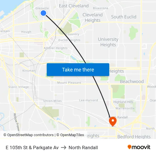 E 105th St & Parkgate Av to North Randall map