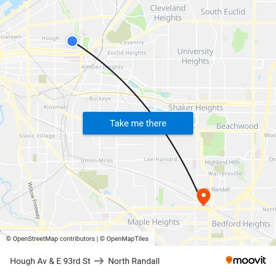 Hough Av & E 93rd St to North Randall map