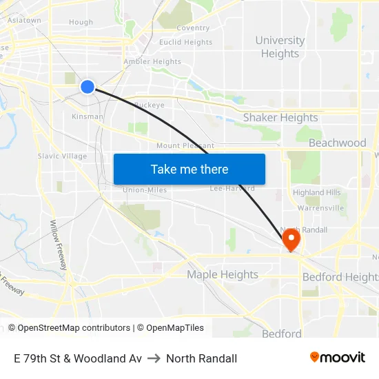 E 79th St & Woodland Av to North Randall map