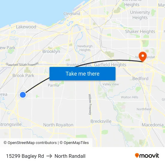 15299 Bagley Rd to North Randall map