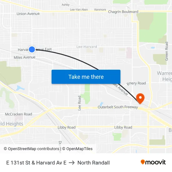 E 131st St & Harvard Av E to North Randall map