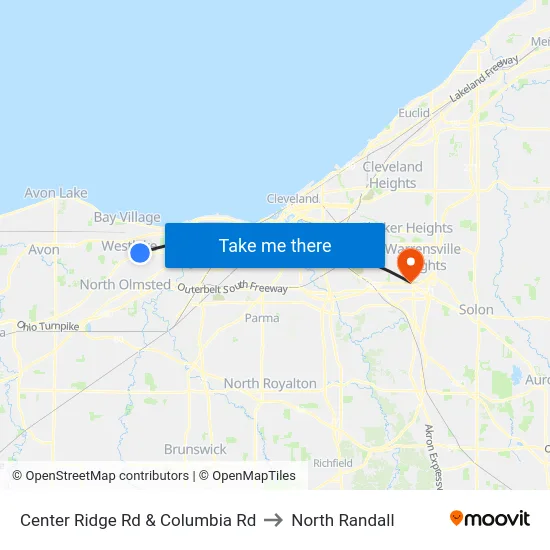 Center Ridge Rd & Columbia Rd to North Randall map