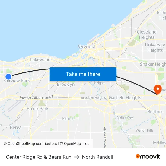 Center Ridge Rd & Bears Run to North Randall map