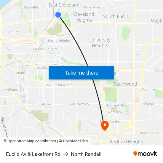 Euclid Av & Lakefront Rd to North Randall map