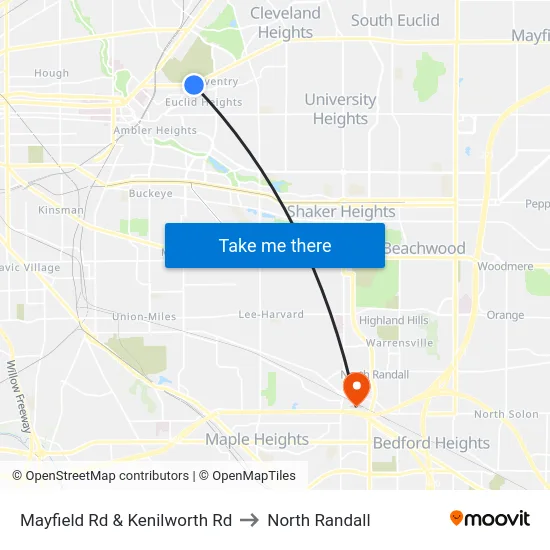Mayfield Rd & Kenilworth Rd to North Randall map