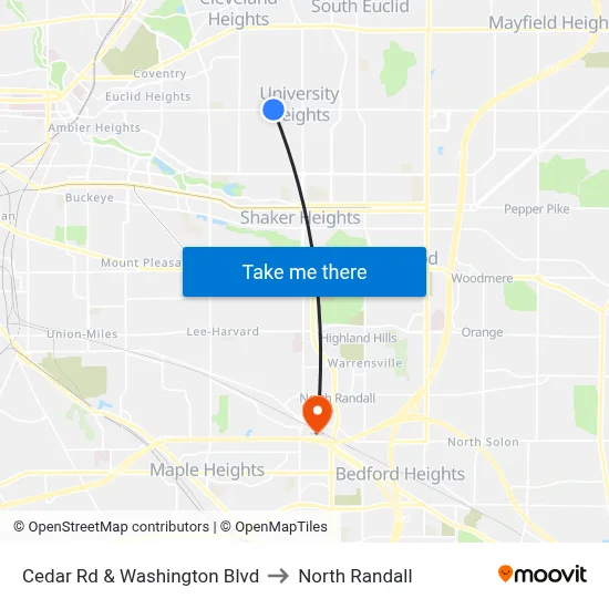 Cedar Rd & Washington Blvd to North Randall map
