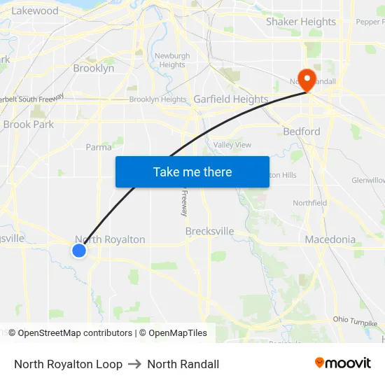 North Royalton Loop to North Randall map