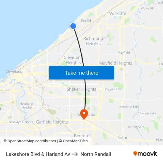 Lakeshore Blvd & Harland Av to North Randall map
