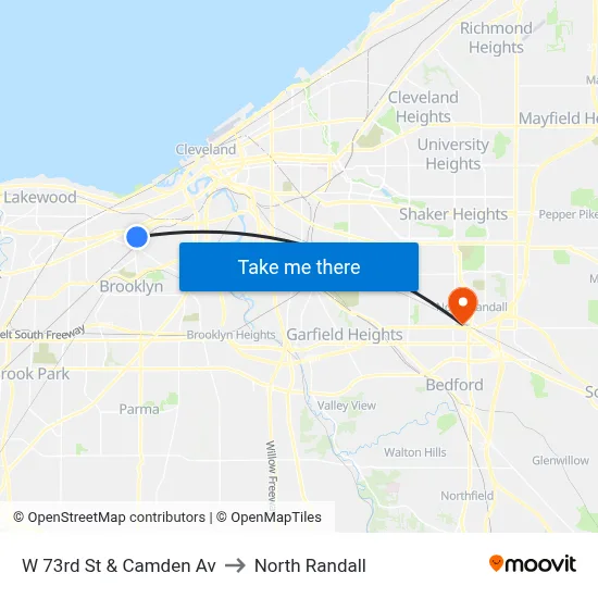 W 73rd St & Camden Av to North Randall map