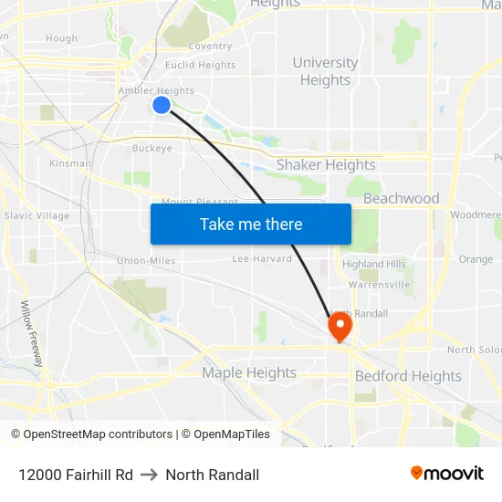 12000 Fairhill Rd to North Randall map