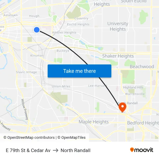 E 79th St & Cedar Av to North Randall map