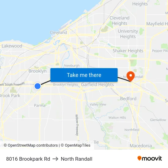 8016 Brookpark Rd to North Randall map