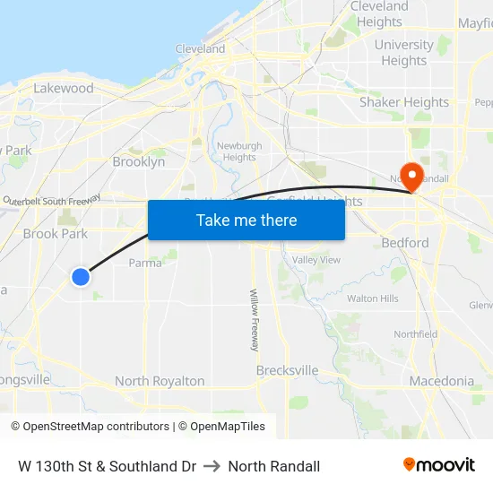 W 130th St & Southland Dr to North Randall map