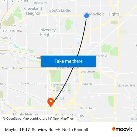Mayfield Rd & Sunview Rd to North Randall map