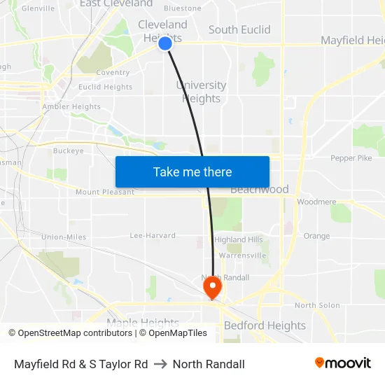 Mayfield Rd & S Taylor Rd to North Randall map
