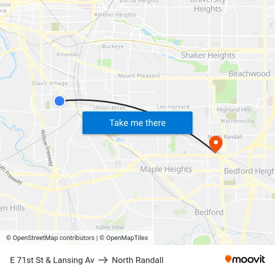 E 71st St & Lansing Av to North Randall map