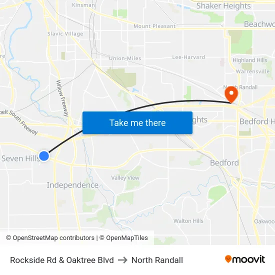 Rockside Rd & Oaktree Blvd to North Randall map