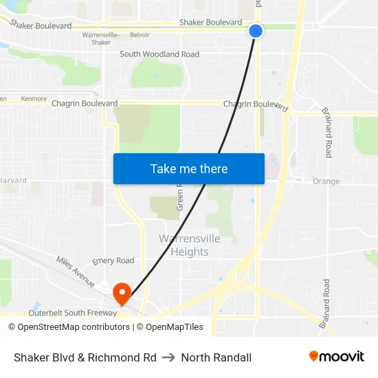 Shaker Blvd & Richmond Rd to North Randall map