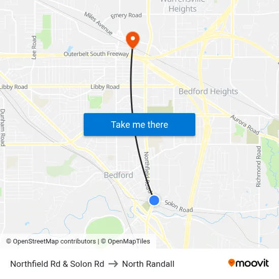 Northfield Rd & Solon Rd to North Randall map
