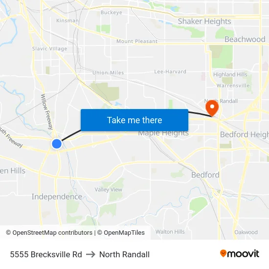 5555 Brecksville Rd to North Randall map