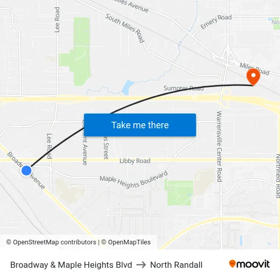 Broadway & Maple Heights Blvd to North Randall map