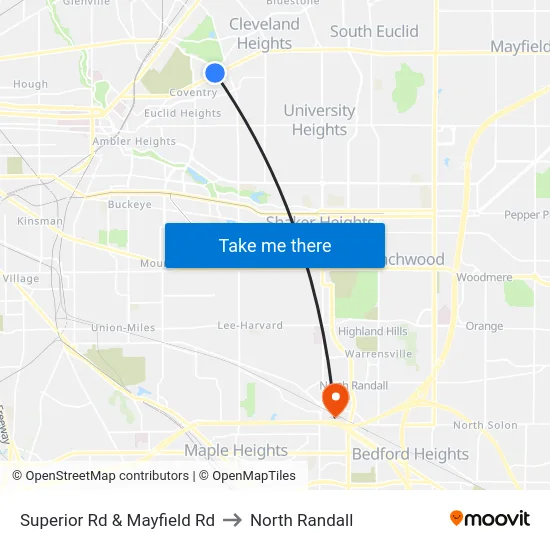 Superior Rd & Mayfield Rd to North Randall map