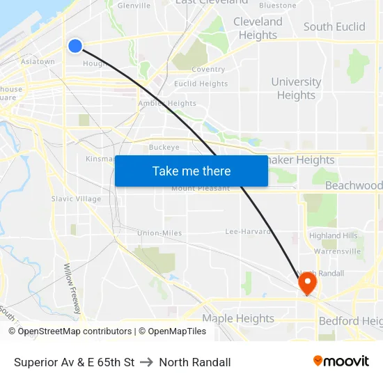 Superior Av & E 65th St to North Randall map