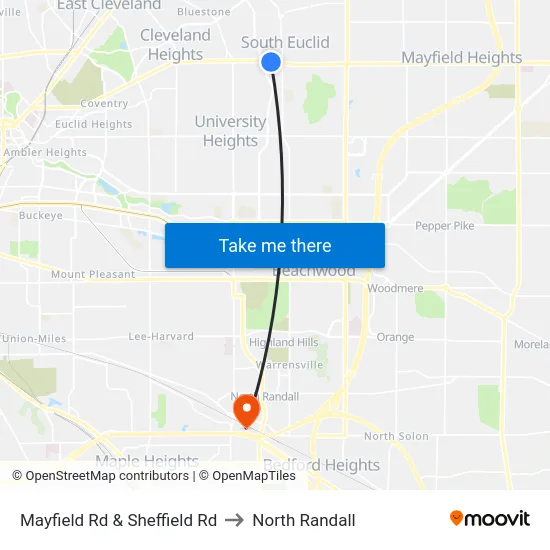 Mayfield Rd & Sheffield Rd to North Randall map
