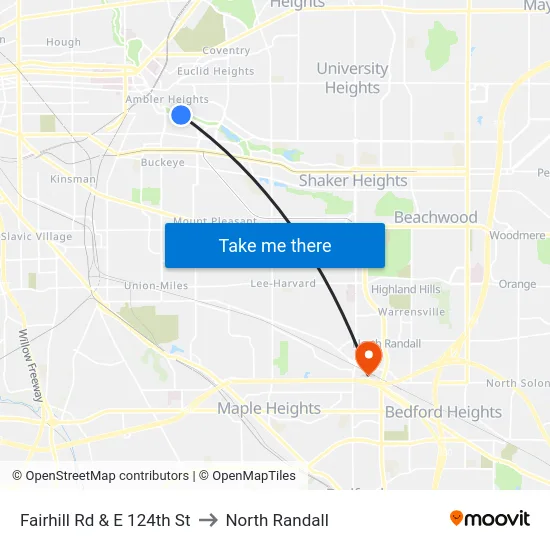 Fairhill Rd & E 124th St to North Randall map