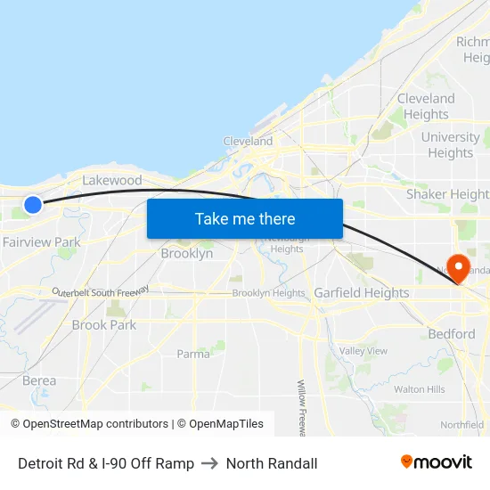 Detroit Rd & I-90 Off Ramp to North Randall map