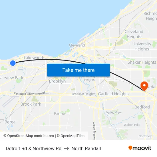 Detroit Rd & Northview Rd to North Randall map