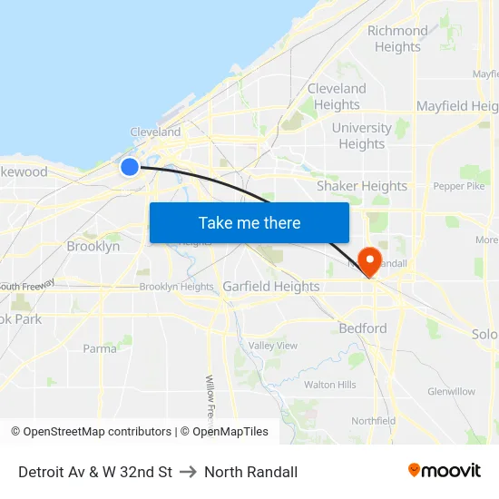 Detroit Av & W 32nd St to North Randall map