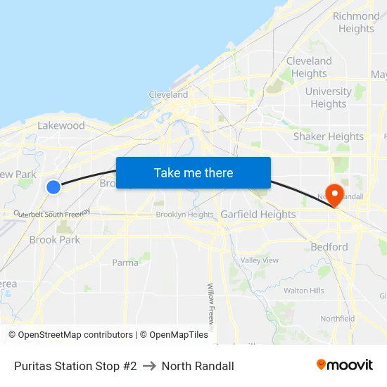 Puritas Station Stop #2 to North Randall map