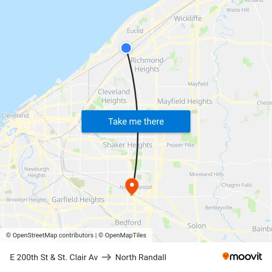 E 200th St & St. Clair Av to North Randall map