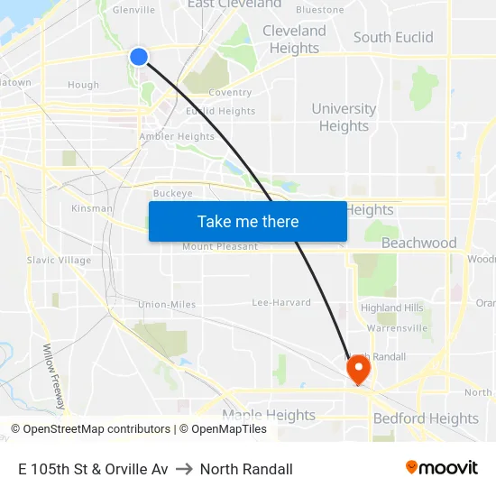 E 105th St & Orville Av to North Randall map