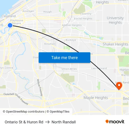 Ontario St & Huron Rd to North Randall map