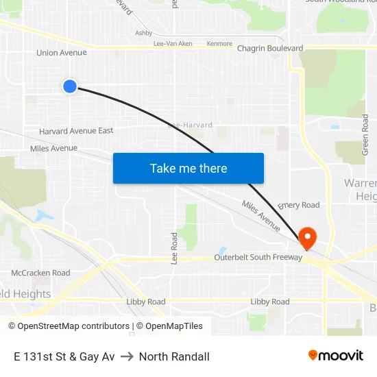 E 131st St & Gay Av to North Randall map