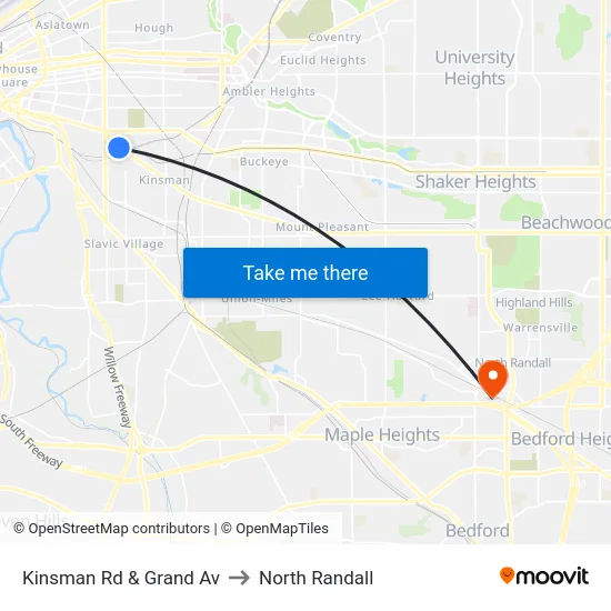 Kinsman Rd & Grand Av to North Randall map