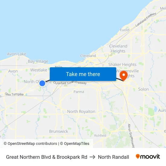Great Northern Blvd & Brookpark Rd to North Randall map