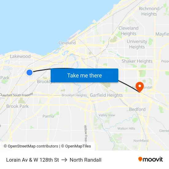Lorain Av & W 128th St to North Randall map