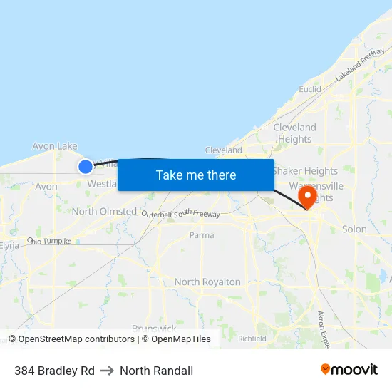 384 Bradley Rd to North Randall map