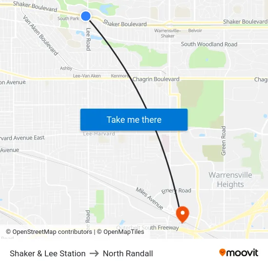 Shaker & Lee Station to North Randall map