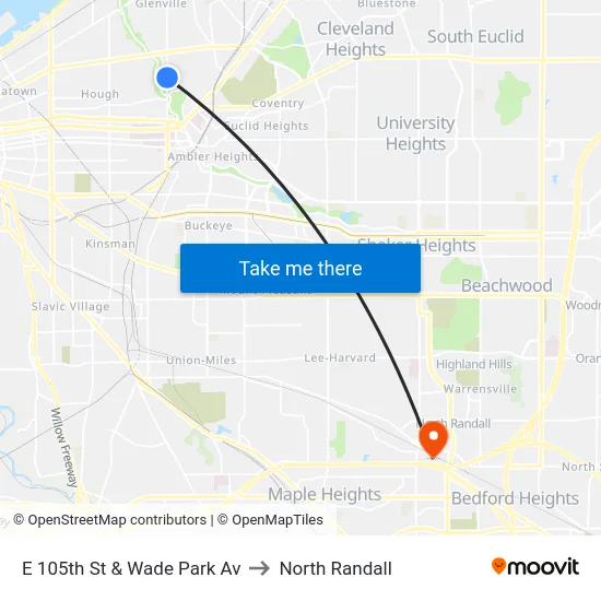 E 105th St & Wade Park Av to North Randall map