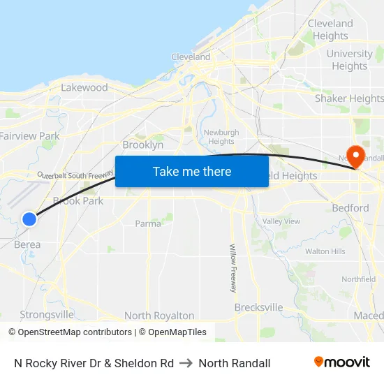 N Rocky River Dr & Sheldon Rd to North Randall map