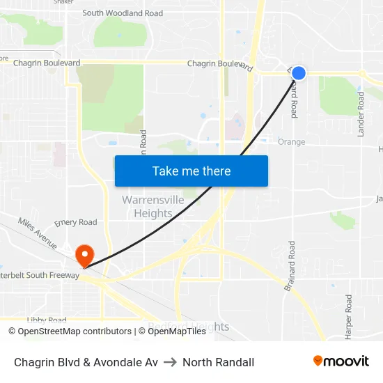 Chagrin Blvd & Avondale Av to North Randall map